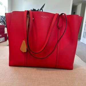 Tory Burch Red Shopper Leather Tote